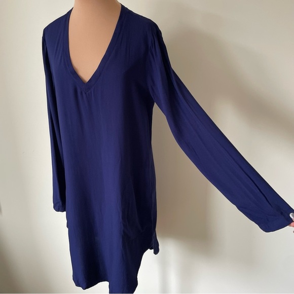 Anthropologie Cloth Stone Blue Rayon Long Sleeve V-Neck Soft Tunic Dress EUC XS - Picture 5 of 10